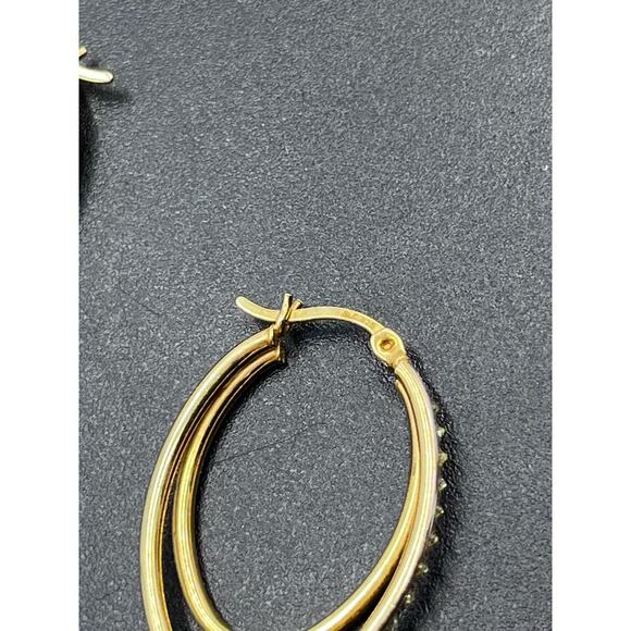 SLC Designer Sterling Silver Vermeil Pave‎ Double Hoop Pierced Earrings - Picture 14 of 15